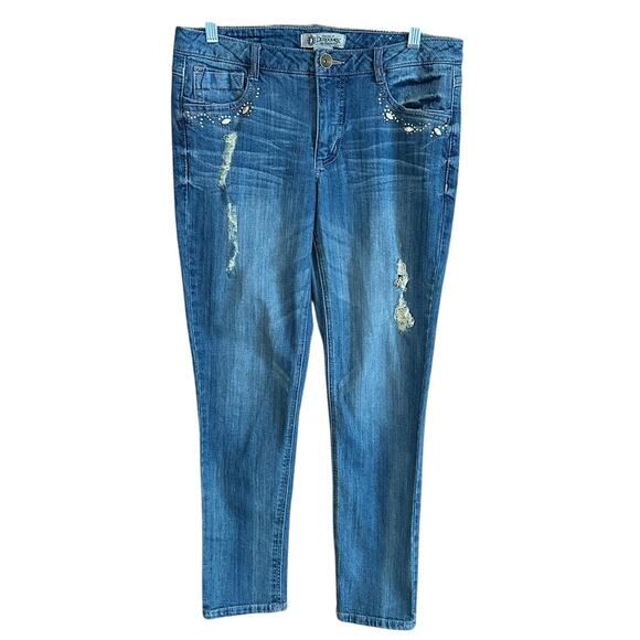Democracy Jean Dependence Women's Blue Embellished Distressed Denim Jeans Sz 8 - Picture 1 of 13